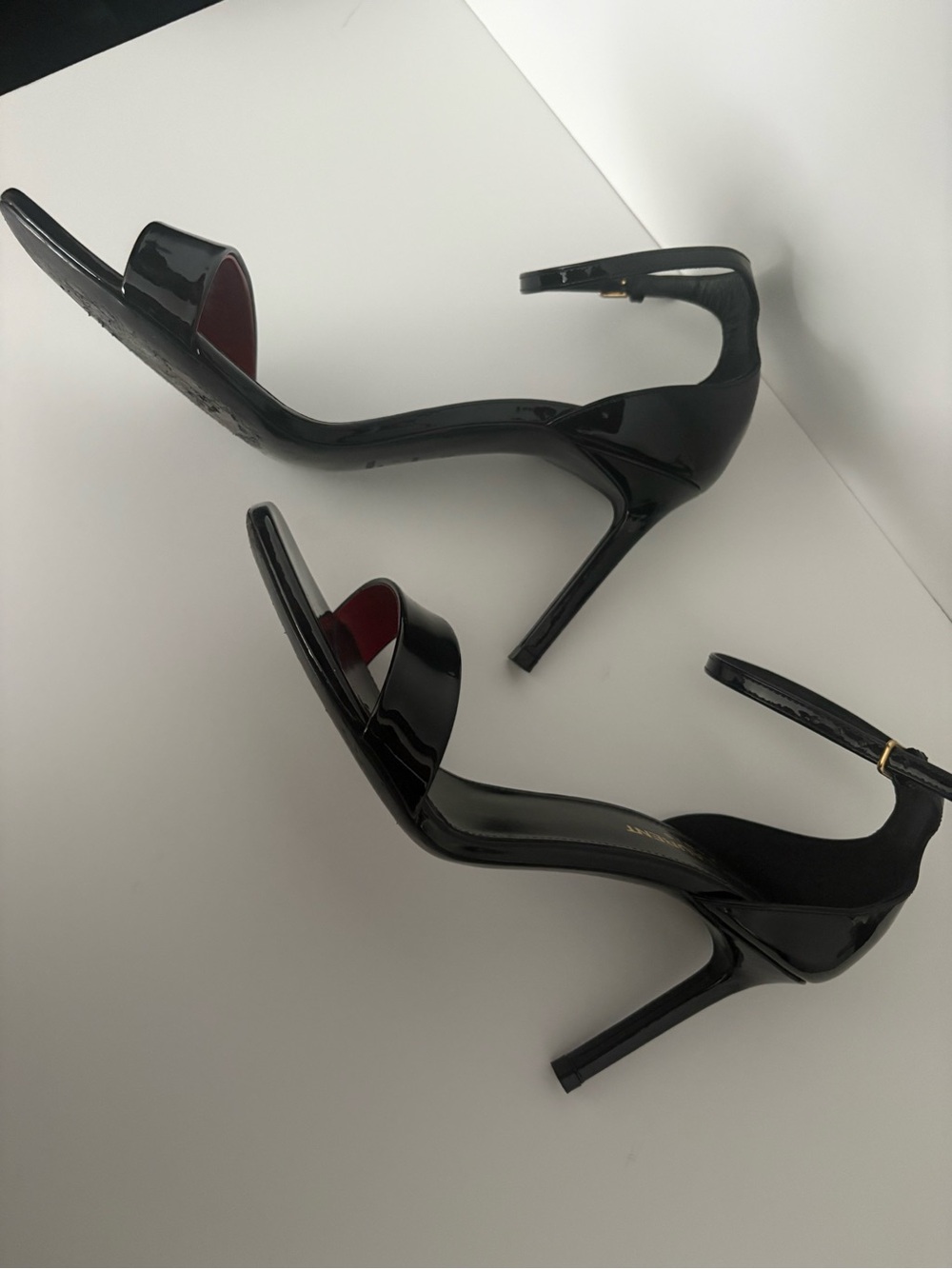 Saint Laurent Amber 85mm Black Patent Ankle-Strap Stiletto Sandals Sz 36 - Picture 3 of 5